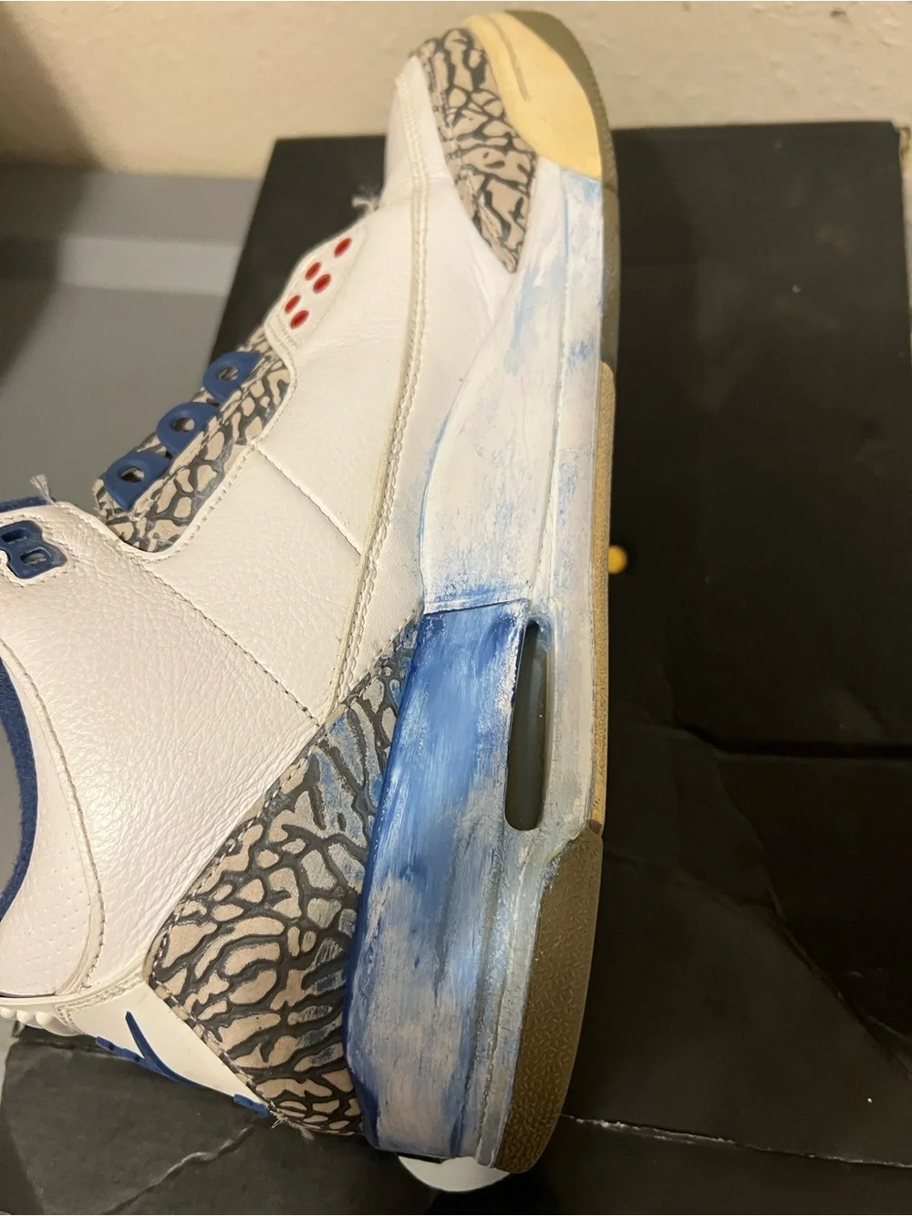 Nike White/Blue/Red Air Jordan 3 Men’s Sneakers with Elephant Print Accents